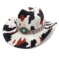 Cappello da cowboy con stampa mucca, fascia turchese e tesa curva stile bohémien - M(56-58cm) / Stampa Mucca Bianco