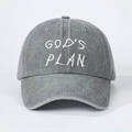 Vintage gewaschene Denim Baseballkappe in Grau mit God's Plan Stickerei und Verstellriemen - Einheitsgröße / Grau