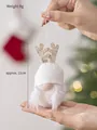 Christmas gnome ornament with white knit hat and antlers, 11cm holiday decoration - Santa Claus H (Cream/Glitter)