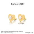 Disegno tecnico di orecchini a cuore dorati con perla, dimensioni 12x10mm - Orecchini a Lobo con Perla a Cuore Oro 12*10mm (KE108796-KLX)