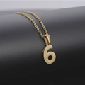 Collier minimaliste en acier inoxydable doré avec pendentif poli numéro 6 - Chiffre 6