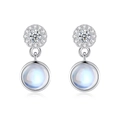 Orecchini pendenti in argento S925 con pietra di luna e dettagli in zircone lucido - Orecchini - Oro Bianco (FDEH-102) / Argento 925