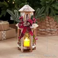 Vintage wooden Christmas lantern with pine needles and warm LED candle decoration - Wooden Oil Lamp Style C (with Electronic Candle)