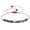 Verstellbares gewebtes Armband mit 8mm grauen Labradorit-Natursteinperlen in Dunkelbraun - Grauer Labradorit/FD8444