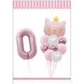 Set de ballons chat rose chiffre 0 avec chat en aluminium couronne dorée et ballons - Chiffre 0