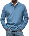 Detail of blue knitted long sleeve polo shirt showing ribbed cuffs and premium fabric - S / Blue
