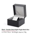 Black matte PU leather watch box with white stitching and ivory interior, 11x11x9cm - Square Watch Box - Black