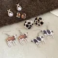 Vintage 5-pair earring set featuring leopard patterns, hearts, and cow pendants - Leopard Cow Fun Earring Mix (1#)