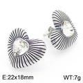 Silver heart stud earrings with radiating texture and sparkling center crystal - Radiating Heart Style (KE115235-KFC)