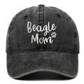 Washed dark grey baseball cap with Beagle Mom embroidery and paw print on front - Black