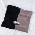 Winter thermal knit beanie in black and brown patch design with soft fleece lining - Color Block Snood-Black Khaki