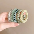 Set di 5 elastici per capelli a spirale verdi con motivi a scacchi e tinte unite - 1# Spirale Verde (Set da 5 pezzi)