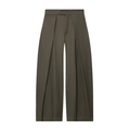 Deep olive green high-waisted wide-leg pleated trousers with elegant drape and matte texture - XS / Pants