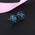 Elegant S925 silver stud earrings with round blue-green crystal cluster texture - 12mm / Royal Blue