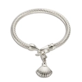 Silver stainless steel cable bracelet featuring a minimalist shell pendant charm - Shell Pendant / Steel