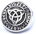 Macro detail of Nordic Viking ring showing Celtic knot and Rune alphabet engraving - Viking Runes Celtic Knot Silver (25101)