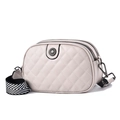 Creamy white quilted crossbody camera bag with floral buckle and wide chevron strap - Light Khaki