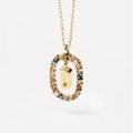 Golden letter D necklace with colorful zircon stones in an oval frame for women - Gold D