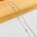 Silver stainless steel bead chain necklace with lobster clasp on wooden block - 1.4mm Rolo Chain with Beads / 40+5CM Extension Chain / Steel