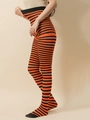 Collants rayés orange et noir élastiques pour les fêtes et costumes d'Halloween - Collant rayé orange noir