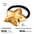 Élastique à cheveux en acier inoxydable doré 18k avec étoile et bande noire pour femme - Forme de Pentagramme (JDH2406002) / Or