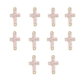 Detailed view of ten pink enamel gold-tone cross connectors with sparkling rhinestones - Pink Enamel Cross Style (9#) / 10 Pieces Pack