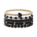 Fünfteiliges schwarzes und goldenes Boho-Armband-Set mit Heishi-Perlen und Herz-Anhänger - Schwarz(SY0096-1)