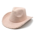 Detail eines rosa Western-Cowboyhuts aus weichem Teddyfleece mit breiter Krempe für Damen - M (56-58cm) / Rosa