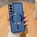 Blue glitter phone case for Samsung S23 Ultra with built-in metal ring stand - Navy Blue / Samsung S24