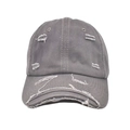 Close-up of a distressed dark grey cotton baseball cap with vintage worn-out details - M (56-58cm) / Gray
