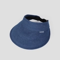 Detailed view of a blue denim texture sun visor hat with adjustable strap for women - One Size / Medium Blue & White