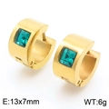 Gold stainless steel huggie earrings featuring square-cut emerald green zircon stones - Gold With Emerald Green Zirconia(KE118316-TGD)