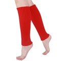 Detail of red ribbed knit leg warmers showing thick texture and warm winter material - Red