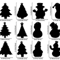 Black wooden Easter silhouettes set featuring bunny and tree designs with size details - 12Pcs Christmas Wind Chime Kit