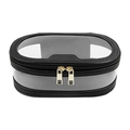 Ovale Kosmetiktasche mit PVC-Fenster, schwarzem PU-Lederbesatz und goldenen Reißverschlüssen - Oval / Schwarz