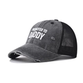 Distressed mesh trucker hat with Promoted To Daddy print and vintage frayed brim detail - Adjustable / Black