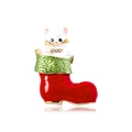 Christmas kitten in red stocking brooch pin with gold alloy and sparkling rhinestones - Cat in Christmas Sock (YNCP7265)