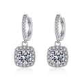 Elegant s925 silver moissanite drop earrings with square halo design on white background - Square Halo Dangle Earrings (ED17)