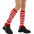 Red and white striped knit leg warmers with ribbed cuffs in a trendy Y2K style - One Size / Red and White Striped