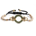 Bracciale a tre toni con perline, ciondolo in zircone verde e cordino regolabile - Zircone Verde