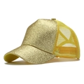 Glittery gold sequin ponytail baseball cap with yellow mesh back and curved brim - One Size(Adjustable) / Yellow