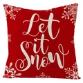 Housse de coussin Noël rouge en lin avec lettrage Let it Snow et motifs flocons - Let It Snow Lettrage (YMD113-3)