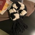 Écharpe à rayures noir et blanc avec franges, imitation cachemire chaud pour l'automne - Noir et Blanc