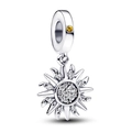 Silberner Sonnenanhänger mit klaren Edelsteinen und gelbem Stein für DIY-Armbänder - Silber Pavé Sonne Anhänger (030)