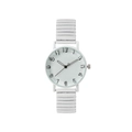 Minimalist white quartz watch featuring a large round dial and elastic stretch band - White