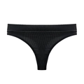 Women's black ribbed cotton thong with high-cut design for fitness and sports wear - S / Black
