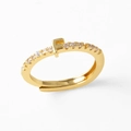 Adjustable gold plated letter F ring featuring sparkling pavé zircon stones in a studio view - Gold-F
