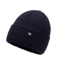 Bonnet en tricot côtelé bleu foncé avec écusson lettre gothique NY pour l'hiver - Taille unique / Bleu marine