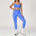 Ensemble de yoga bleu sans couture avec brassière côtelée et legging taille haute - S / Bra + Leggings - Royal Blue