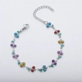 Bohemian silver chain bracelet featuring colorful glitter cherry charms and green gems - Steel Multicolor